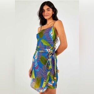 Farm Rio Blue Macaw Mini Wrap Dress